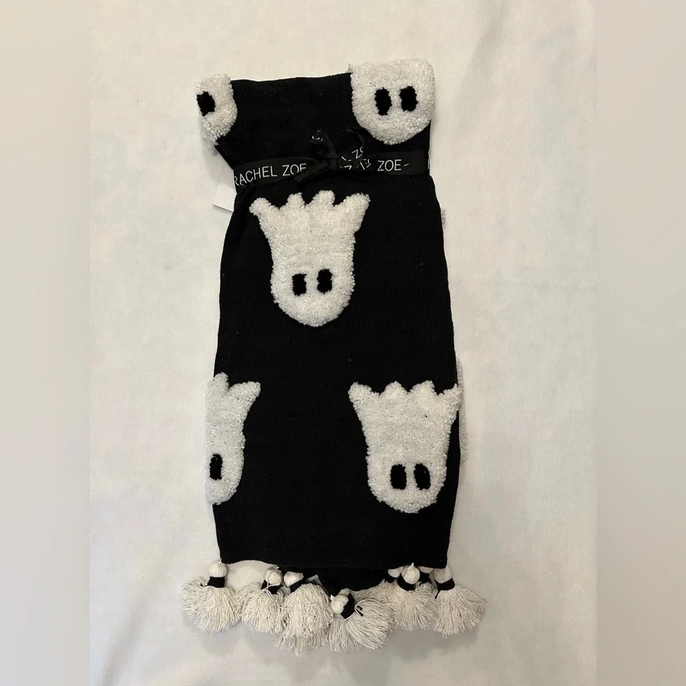 NWT Rachel Zoe Halloween Throw Blanket Black Tufted Ghosts Tassel Cottagecore